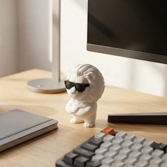 3D Printed Lion Figurine Funny Cool Lion Statue with Sunglasses Collectible Desktop Ornament for Home Office Executive Desk Decor