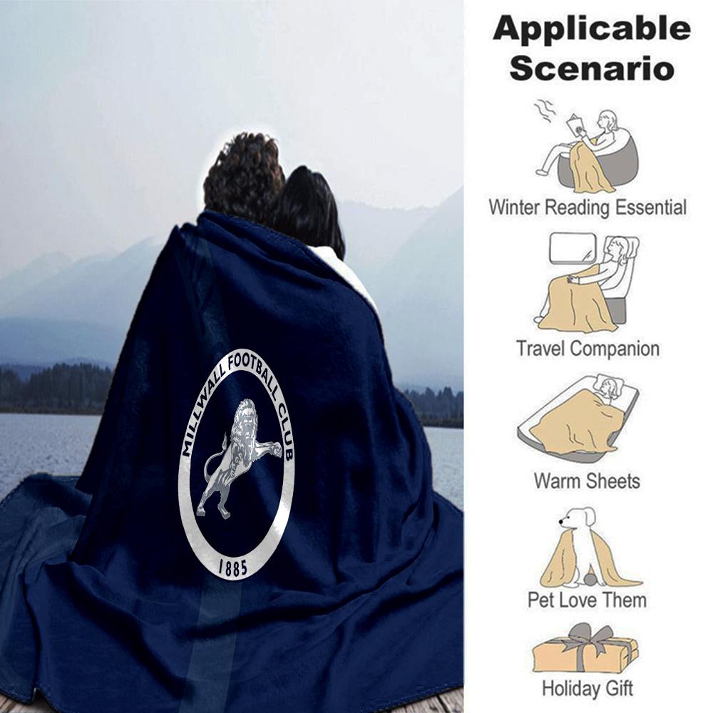 Millwall Fc Crest Design Flannel Blanket, Soft Polyester, Modern Design, All-Season for Camping, Travel, Gifts for holidays or birthdays