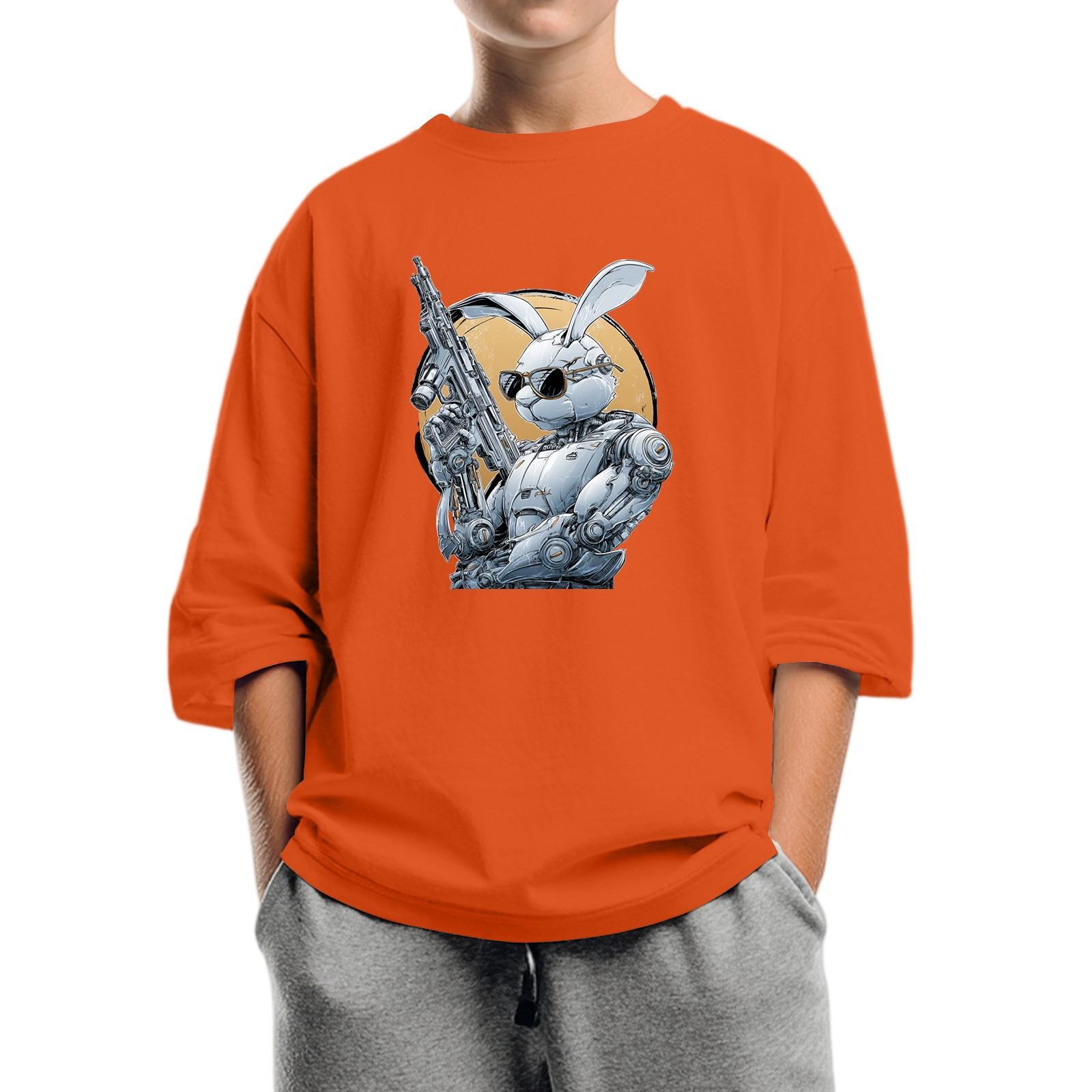 

Детская мода Принтованный топ с круглым вырезом и рукавом семь восьмых Повседневная футболка 160 оранжевый