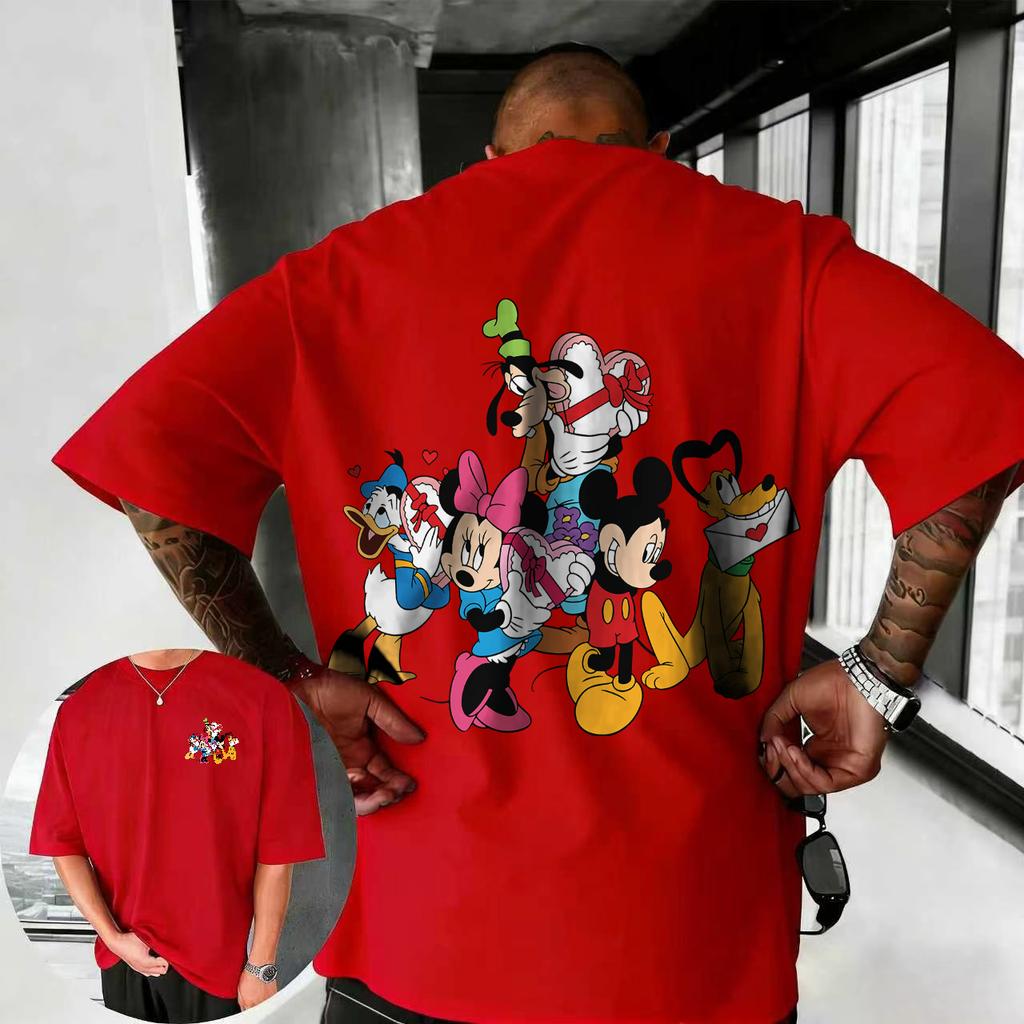 Tricou de vară 2026 cu tematică Mickey Mouse Disney pentru bărbați, modă stradală, 100% bumbac pur, cu mânecă scurtă, casual, larg, respirabil, top
