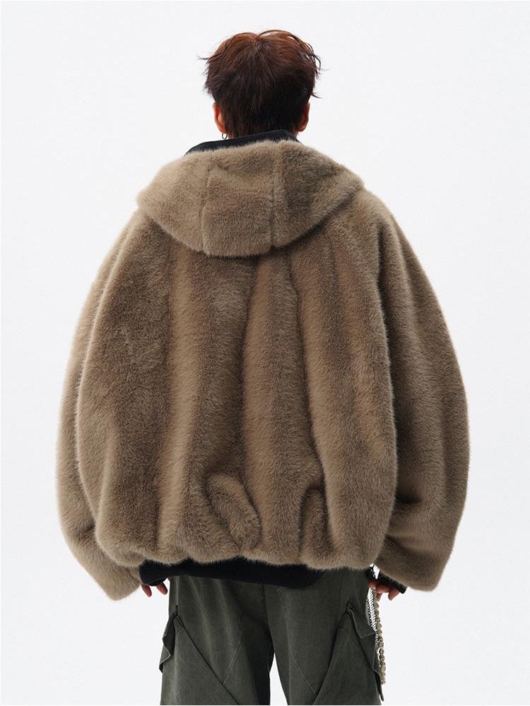 Trendy Reversible Faux Rabbit Fur Men's Winter Jacket: Cool, Warm, Retro Hooded Cotton Coat for Couples