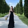 French retro suspender V-neck dress, new high-end black thin polka dot dress