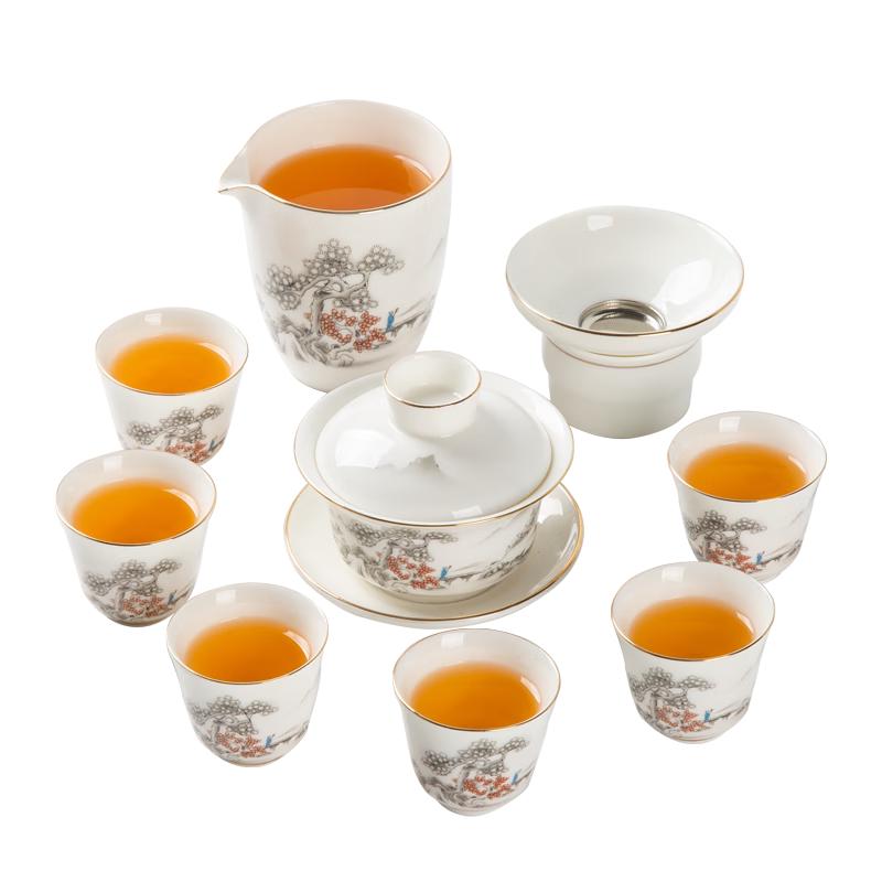 Gold-Inlaid Jade Kung Fu Tea Set