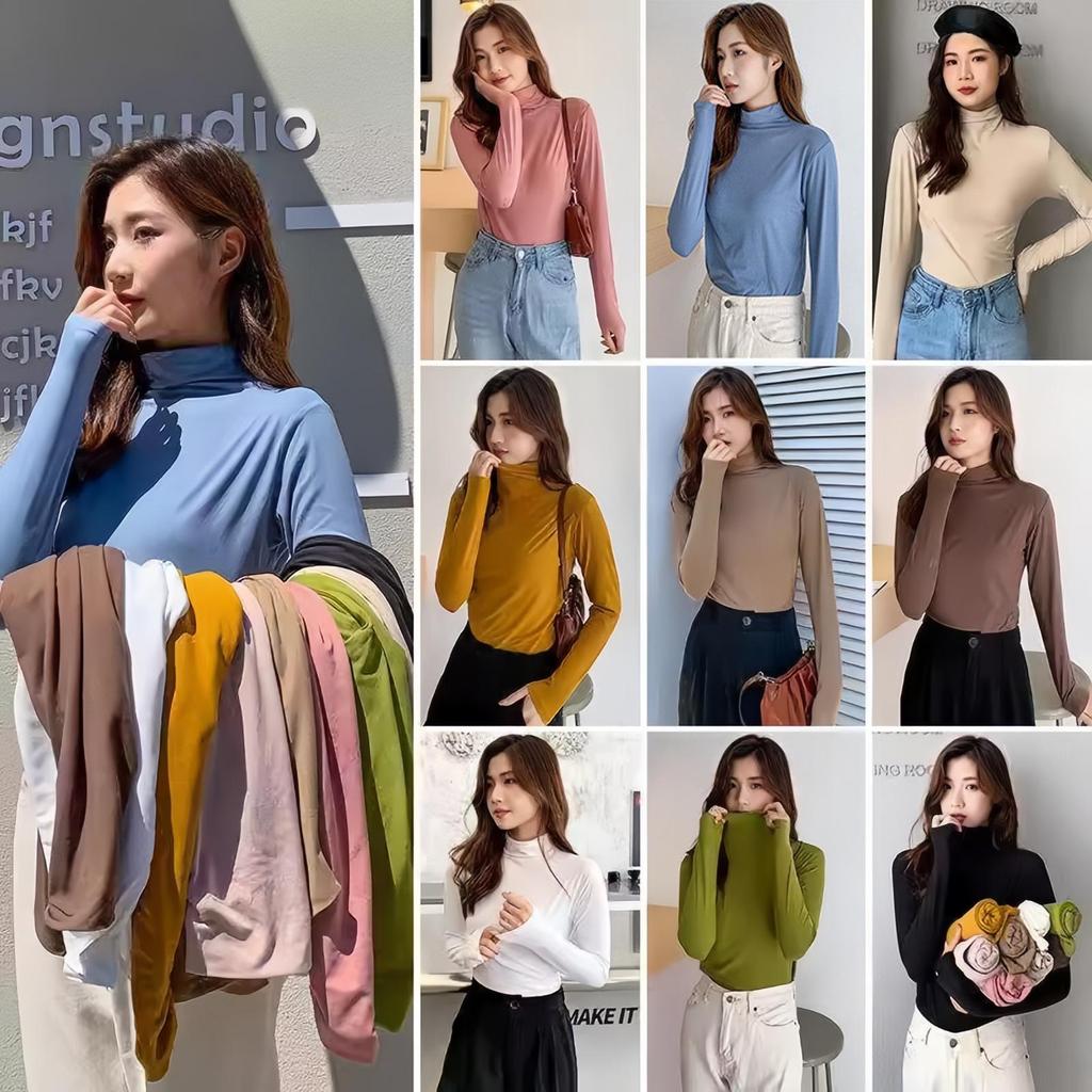 Strato Base ad Alta Elasticità in Modal da Donna: T-shirt a manica lunga snellente con collo semi-alto per primavera, autunno, inverno.