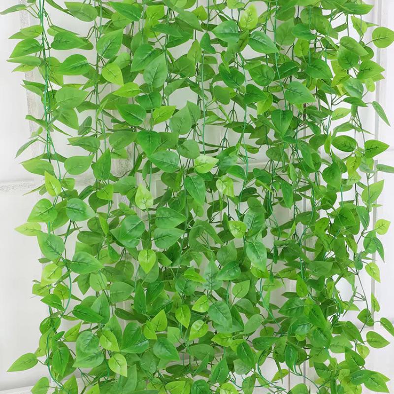 Artificial Rattan Pothos Vine Leaves: Decorative Green Plastic Foliage for Water Pipe and Air Conditioner Covers