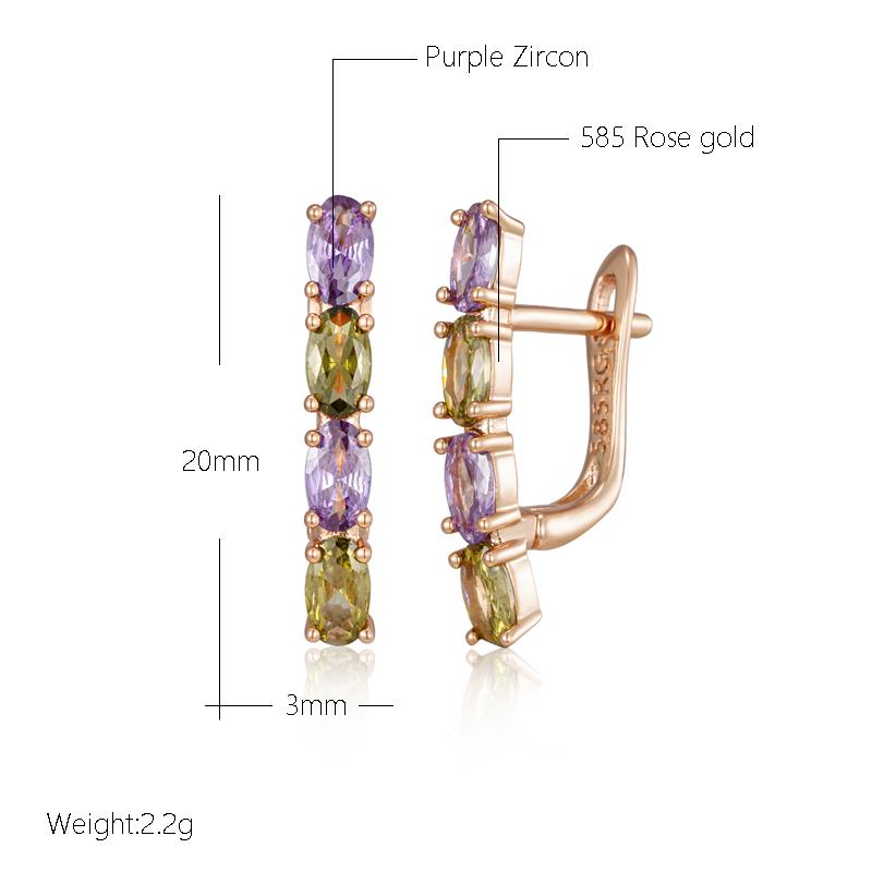 Kienl  Mix Purple Green Natural Zircon Dangle Earring For Women Luxury Design  Rose Gold Color Best Gift Vintage Jewelry