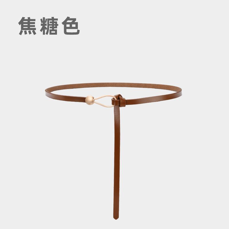 Four Seasons Available Cowhide Thin Belt Women'S Leather Versatile Knot Water Drop Buckle Decorative Belt Fashion Multi Color Belt