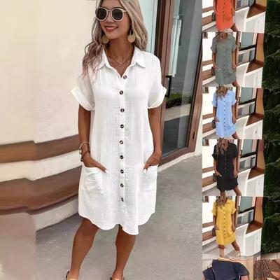 Damenmode Sommer Frühling Einfarbig Druck Kurzarm POLO-Ausschnitt Freizeitkleider