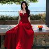 Hollow strap halter suspender dress sexy V-neck waist hollowed seaside vacation split long dress