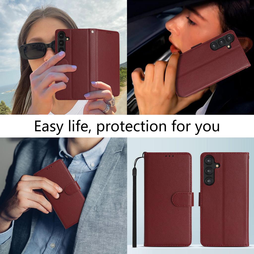 For Samsung Galaxy A25 5G (Global) (161.0mm) Case RFID Blocking Flip Leather Phone Cover with Wrist Strap