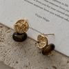 Irregular Ball Pleated Stud Earrings Women'S Year Fashion Retro Niche Versatile Maillard Style Tiger'S Eye Earrings