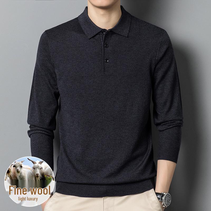 Men's Wool-Blend Cardigan: Solid Color Turn-Down Collar Knitted Sweater