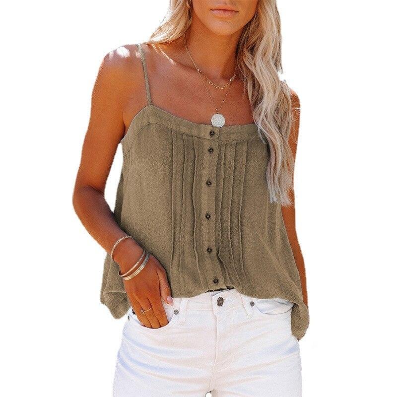 2023 Fashion Summer Women Camis Solid Button Top Sexy Backless Shirt Casual Loose Streetwear Blouse Korea Stylish Blusas 26329