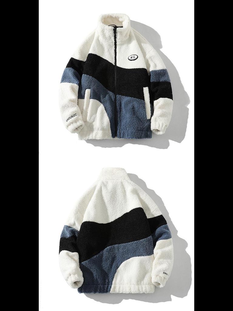 Pánská bunda z jehněčí kůže nového stylu s polárním fleecem