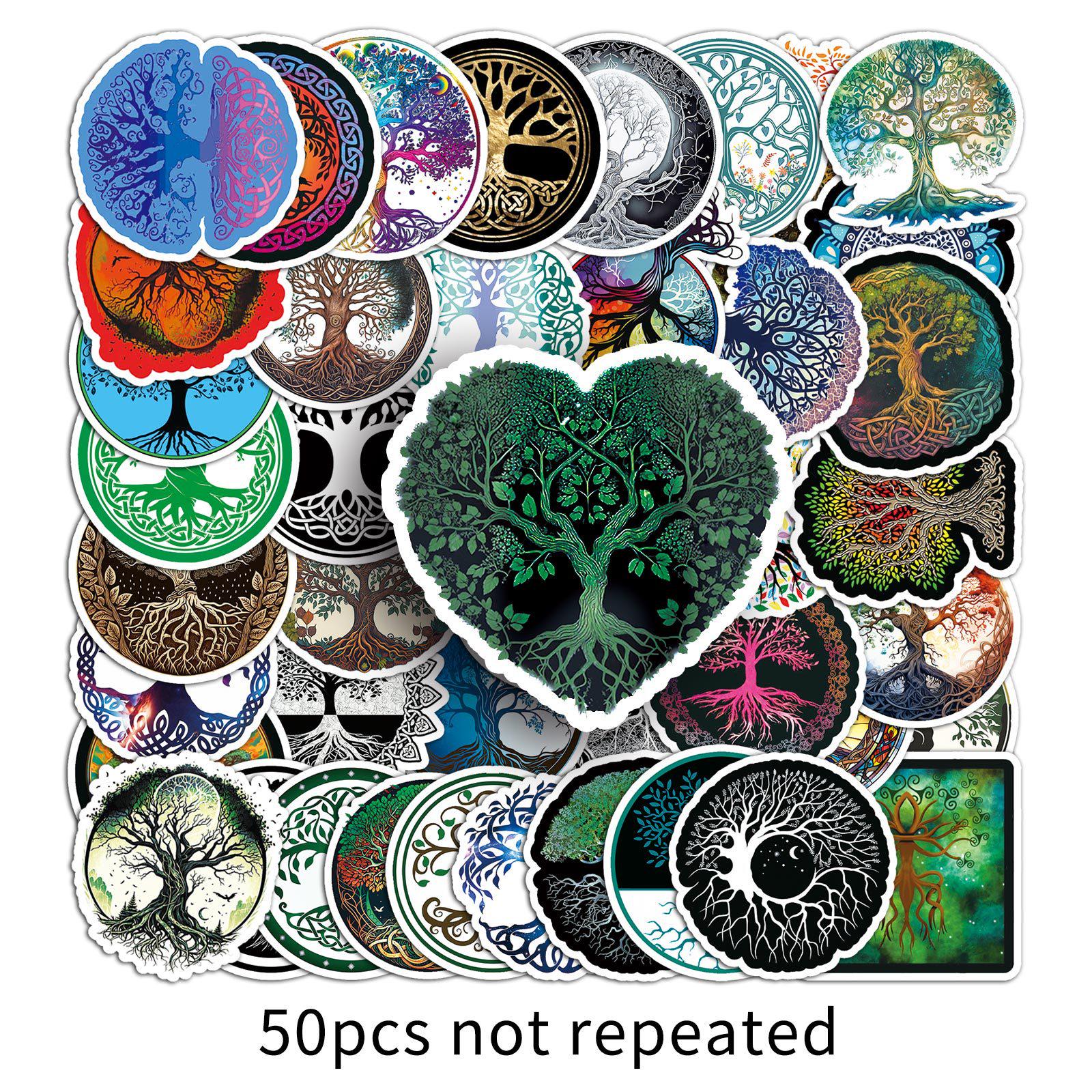 50pcs Retro Tree of Life Cartoon Stickers - Waterproof Art Style for Children s Phone & Computer Decoration