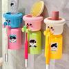 Cartoon Toothbrush Holder 1 Set Wall Mounted Non Perforated Bathroom Storage Rack Cup Storage Accessory
