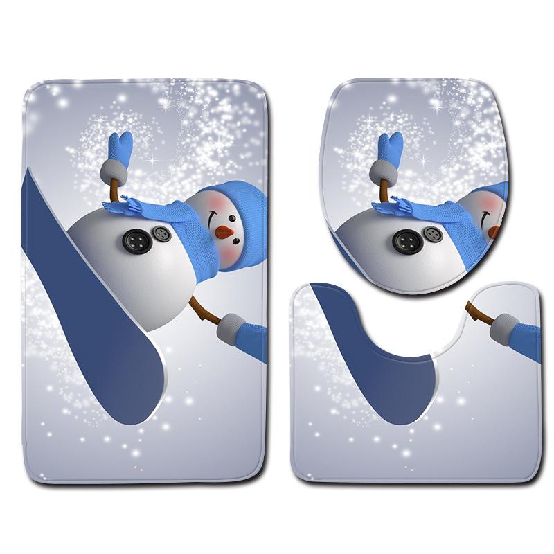 3D Schneemann Badezimmer Toilette Dreiteiliger Bodenmatten Türvorleger Badezimmerteppich
