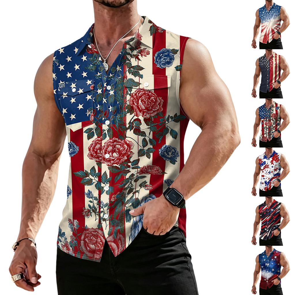 Men's Workwear Lapel Button-Down Vest Shirt - Lightweight Sleeveless Top