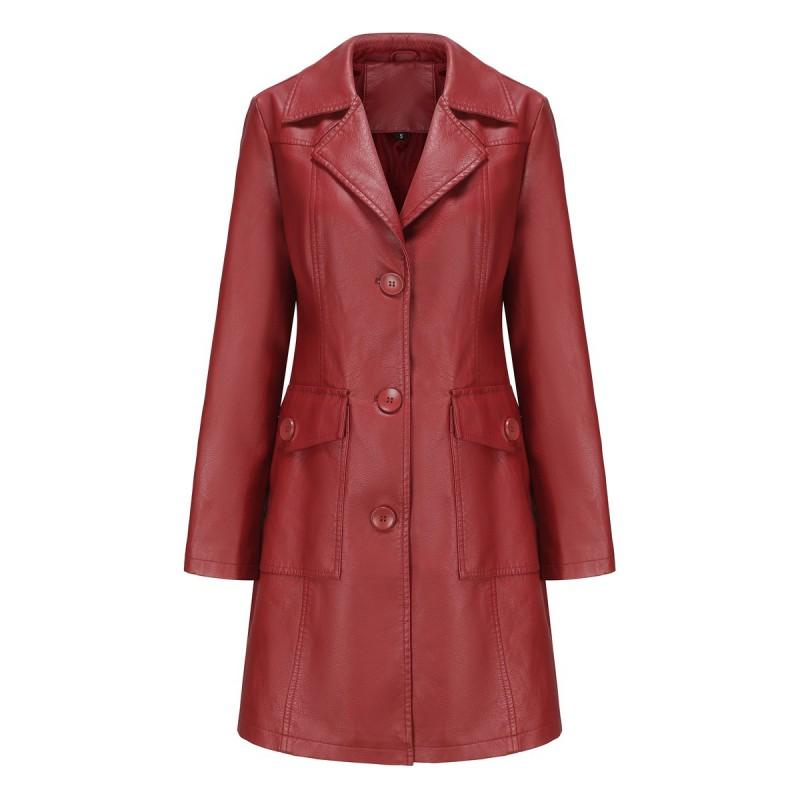 Womens Long Leather Look Trench Coat