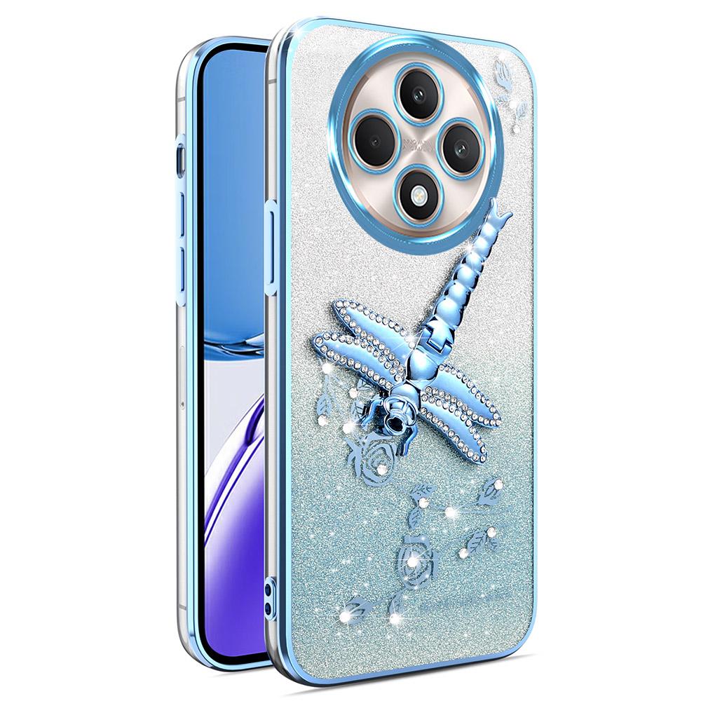 

KADEM For Oppo Reno12 F 5G/F27 5G Case Dragonfly Kickstand TPU Flowers Glitter Phone Cover Blue