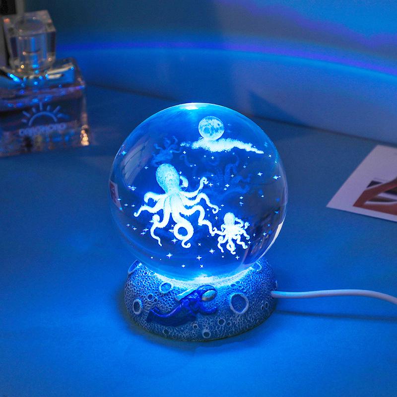 3D Crystal Ball Night Light - Creative Luminous Desktop Ornament, Perfect Gift for Boys, Students' Birthdays