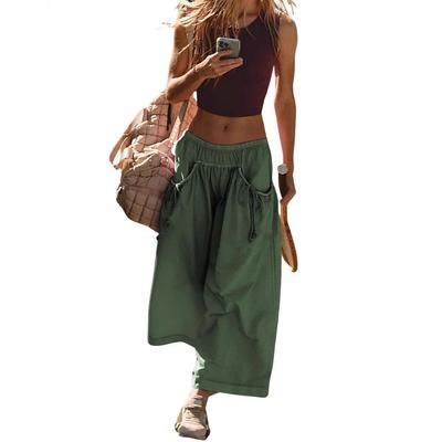 Women's High Waist Drawstring Wide Leg Pants In Green