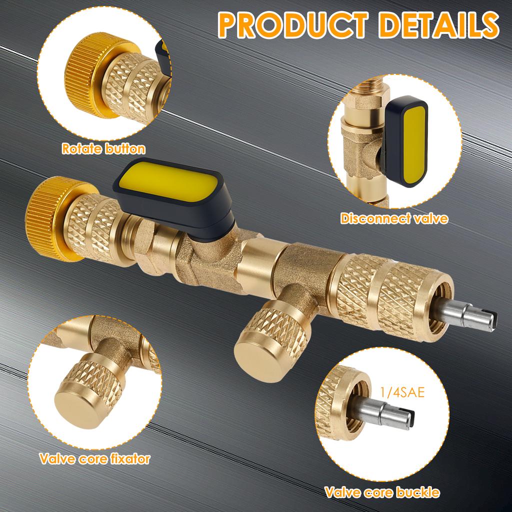 Valve Core Remover Installer Tool with Dual Size 1/4 Inch and 5/16 Inch Port Air Conditioning Valve Core Removal Tool Wrench