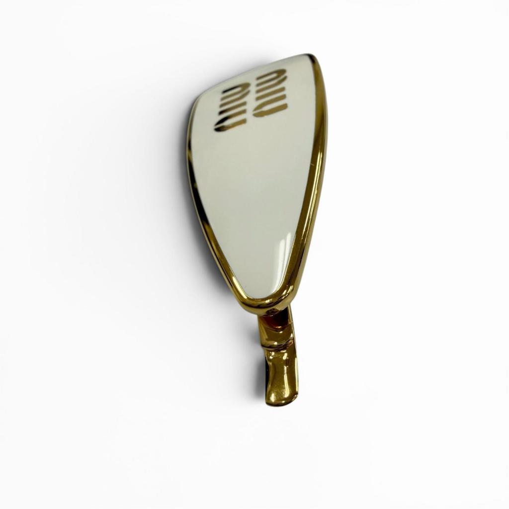 Great MIUMIU Hairpin Enamel Metal Hair Clip Logo Hair Accessories White 5IF147 Used