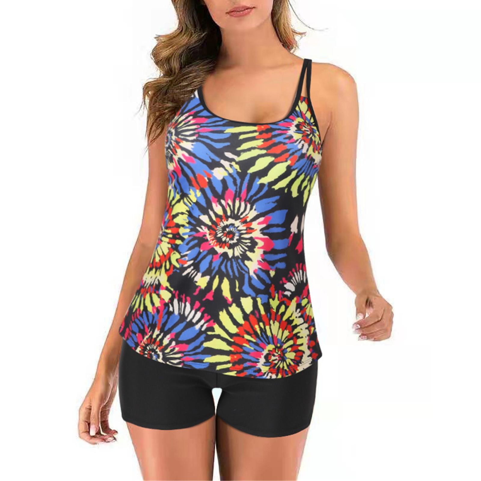 

Women Two Piece Swimsuits Bathing Tank Tops With Shorts Athletic Swimwear XXL