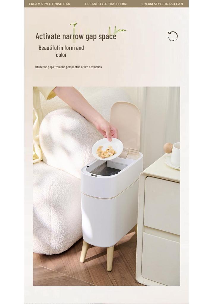 Luxury High-Leg Smart Sensor Trash Can with Self-Suction Bagging, Deodorant Lid, for Living Room & Kitchen