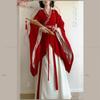 Dámský červený set Hanfu, výšivka, křížový límec, starověký čínský kostým pro Cosplay a každodenní nošení