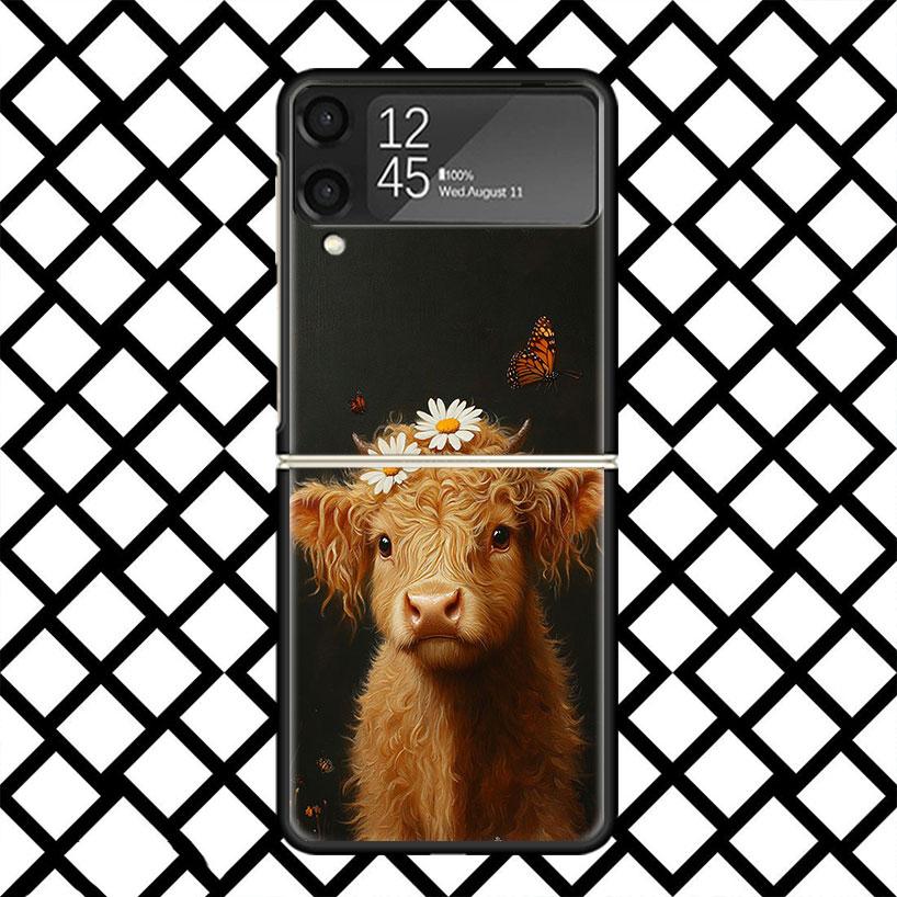 

Cute Highland Cow Phone Case For Samsung Z Flip 7 6 5 4 3 Galaxy ZFLIP7 ZFlip6 5G Flip5 Flip4 Flip3 5g Black Hard Cover Samsung Z Flip 5