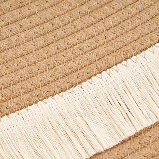 Braided Round Area Rug Vintage Cotton Rope Floor Mat with Fringe Washable Rustic Tassel Carpet for Living Room Bedroom