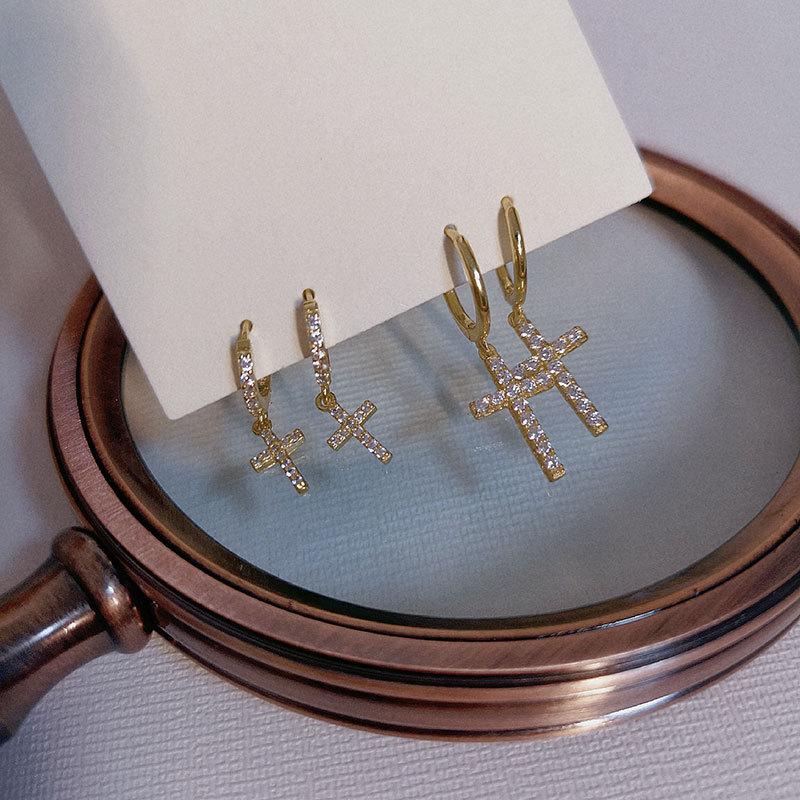 REETI 925 Silver Earrings High Quality Retro Simple Cross Zircon Jewelry for women