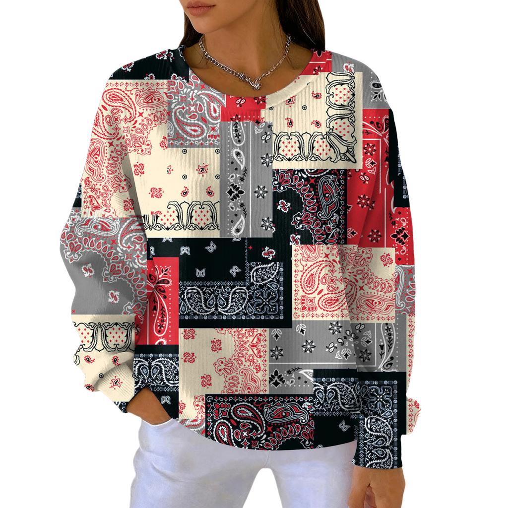Moda Mujer Casual Degradado Estampado Vintage Jersey Deportivo de Manga Larga
