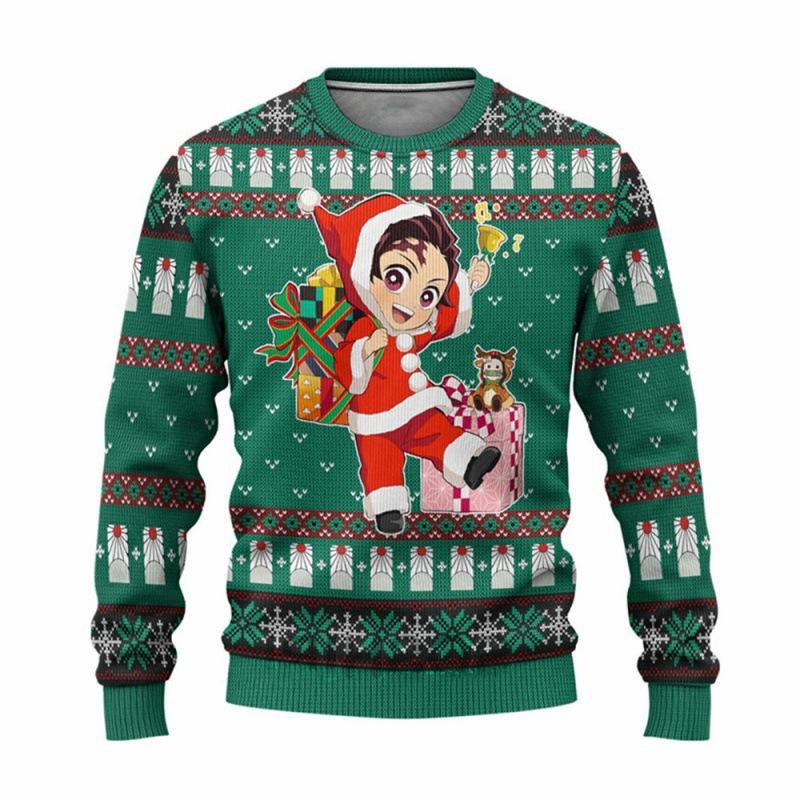 Demon Slayer 3D Print Casual Base Layer Shirt Christmas Loose Crew Neck Sweatshirt 0054