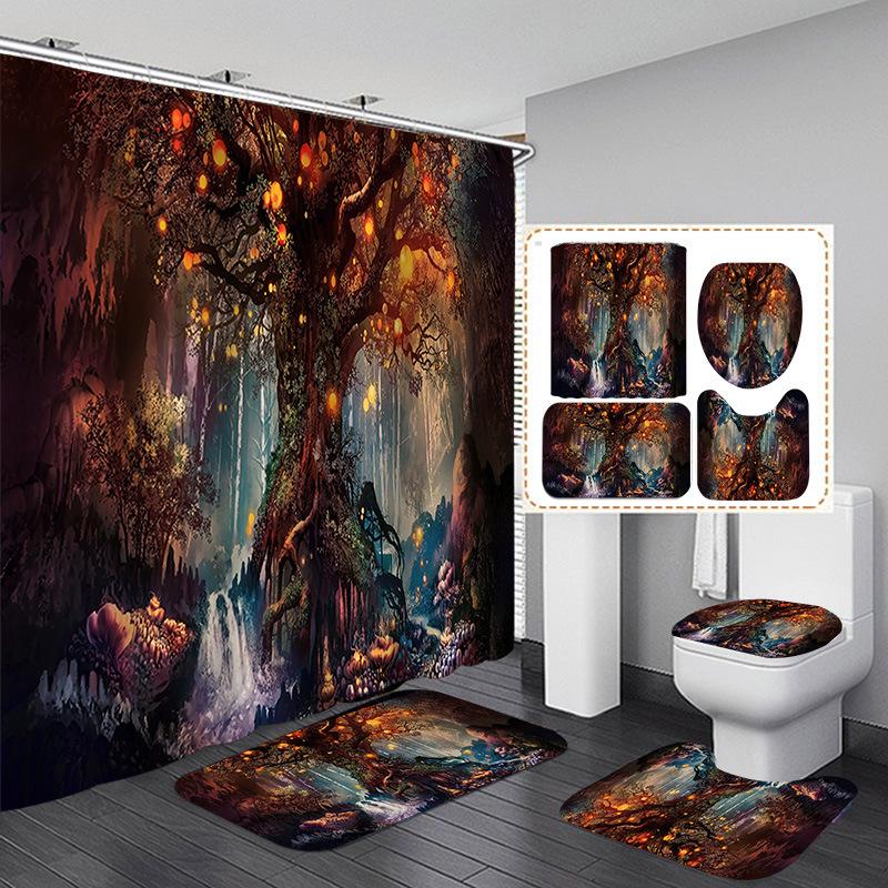 Halloween Elements 3D Digital Printing Bathroom Four-Piece Shower Curtain Partition Curtain Shower Curtain