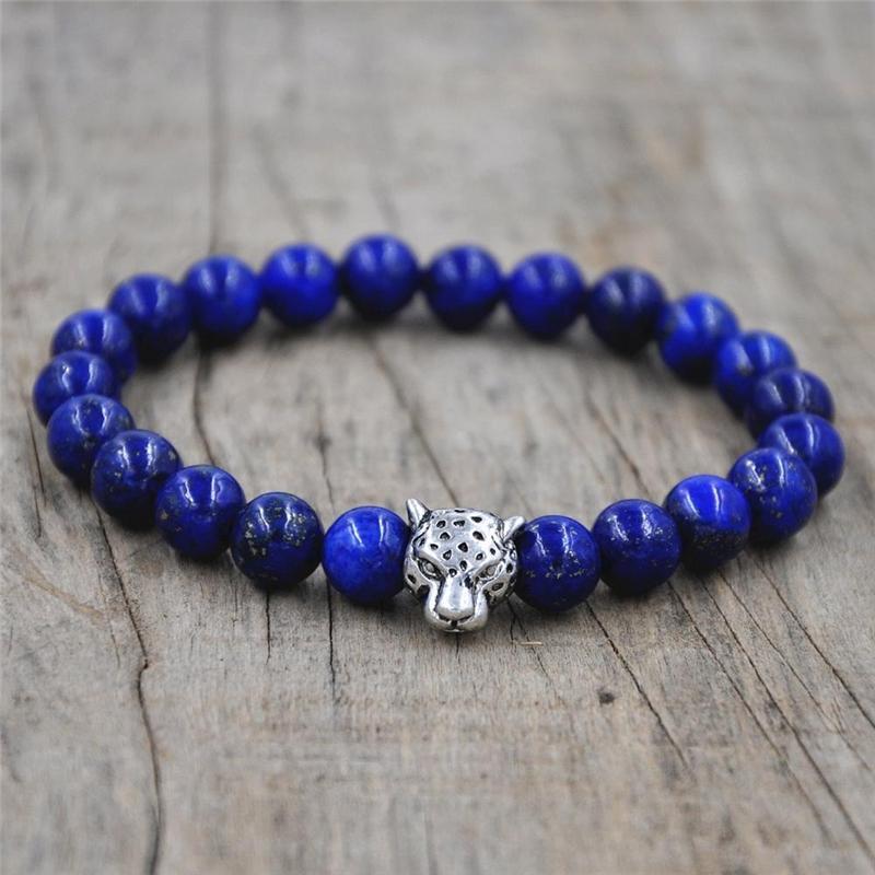 Herren Steinperlen Armband Leopard Anhänger Design Modisches Charm Natürliche Steinperlen Armband Geschenk