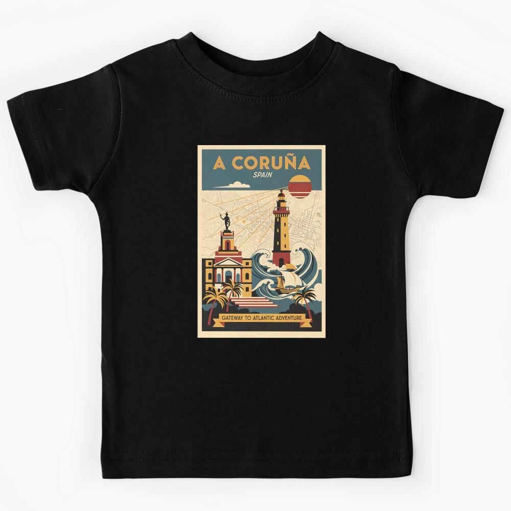 A Coruña Spain 1950s Vintage Travel Tourism Kids T-Shirt 130