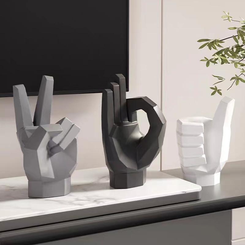 2025 New Modern Style Geometry Gesture Sculpture Resin Abstract Hand Love Statue Figurines Creative Wedding Home Living Room