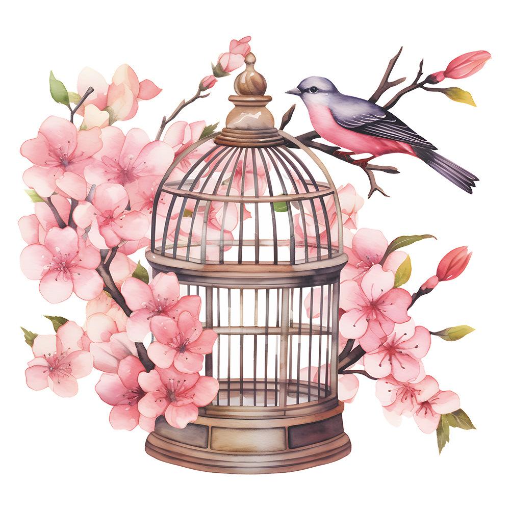 

Cartoon Birdcage on a Branch Toilet Seat Sticker Bathroom Decor Removable Waterproof Decal 27x29CM різнокольоровий