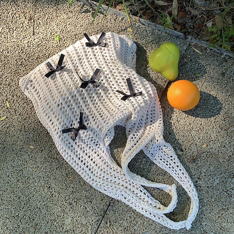Yogodlns Bow Design Knitting Shopper Shopping Bag Female Shoulder Bags For Women Korean Fashion Soft Handbags Trend Travel Tote Bag