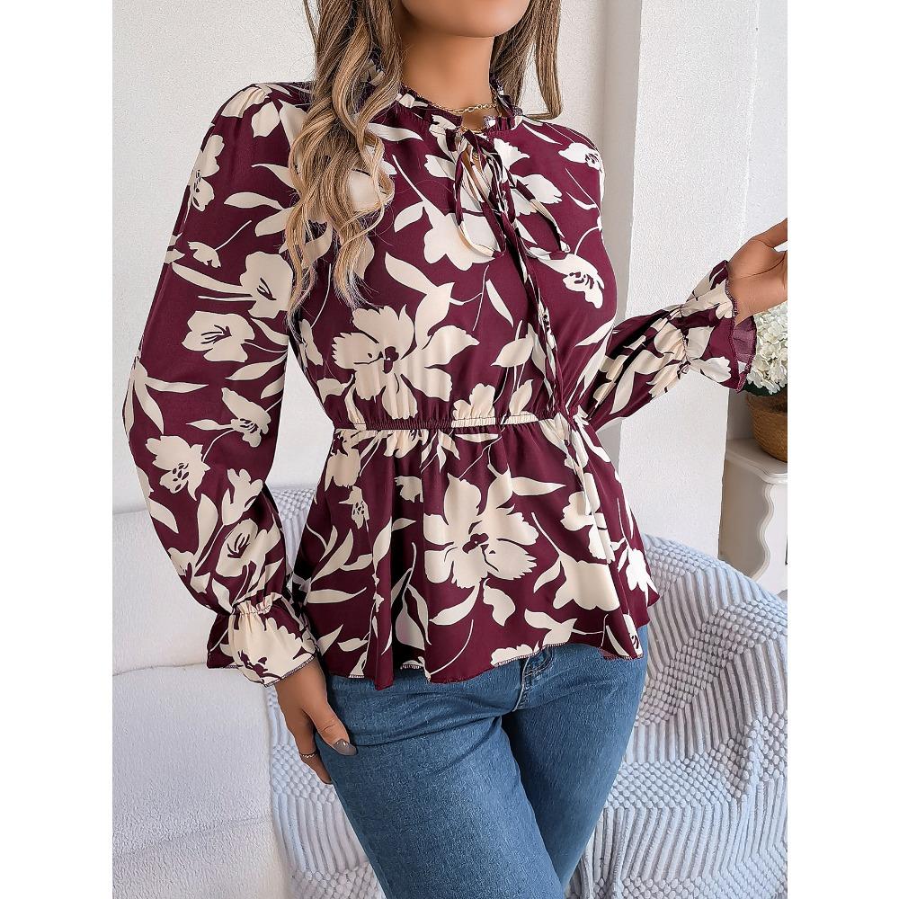 

Новый весенне-летний повседневный шифоновый топ с длинными рукавами и цветочным кружевом S красный