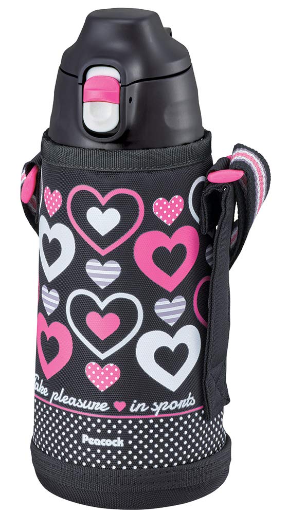 The-peacock Thermos Industry (The-peacock) Peacock Water Bottle Mug Bottle Pink Black 0.8L Stainless Steel Bottle 2-Way Type (Cup & Straight Type)
