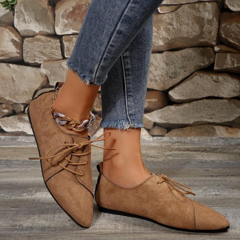 Dames Retro Loafers Puntige Suede Platte Schoenen Veters Dames Casual Sneakers Vrouw Ondiepe Comfortschoenen Antislip Wandelschoenen