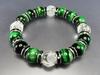 isigaii Natural Green Tiger Eye Crystal Hand-Carved Four Gods Rondelle Bracelet, Approx. 12mm, Power Stone