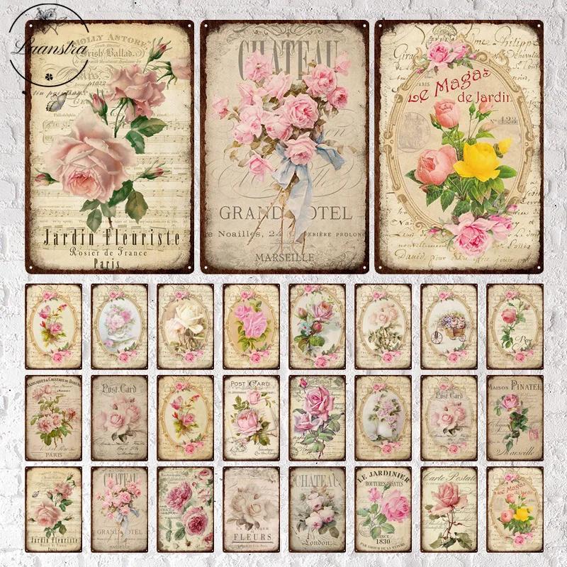 Vintage Flowers Rose Picture Metal Plaque Tin Signs Plate Wall Decor Art Iron Posters Man Cave Bar Club Garden Decoration Poster
