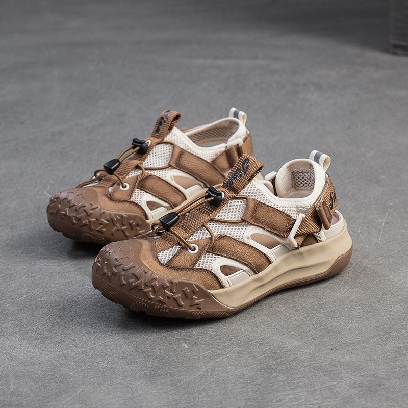 Fashion GKTINOO 2025 Summer New Retro Round Toe Breathable Mesh Sports Sandals Genuine Leather Lightweight Women's Shoes