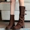 Retro Women Trouser Legs Removable Belt Buckle Autumn Winter Thick Heel Ladies Elegant Long Booties for Adult Women