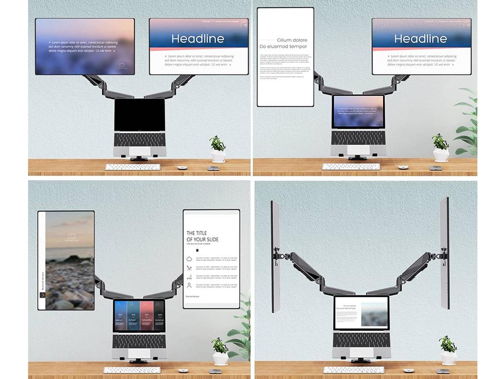 New Triadyn TriMount Desk Mount for Dual Monitors and Laptop Ergonomic Adjustable Swivel TRD-BLK-3AL-13"-32"